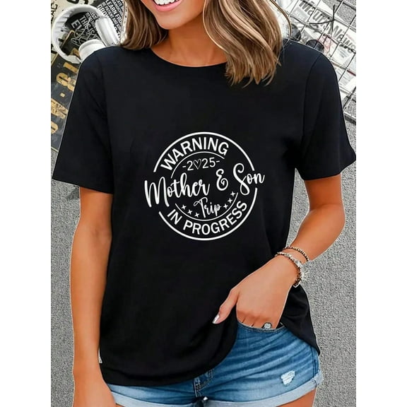 100% Cotton Mother Son Trip In Progress 2025 Funny Warning Trip With Mom T-Shirt