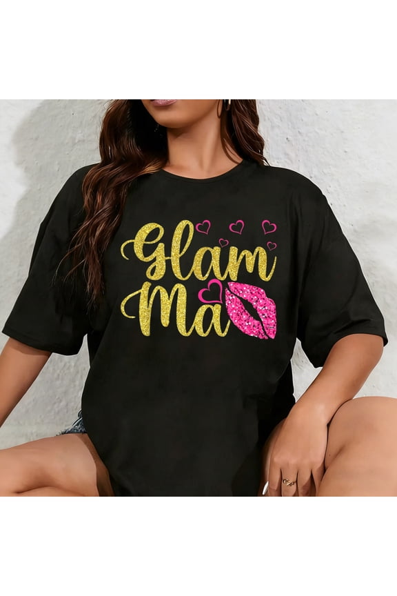 100% Cotton Mother's Day Glam Ma Heart Tees Mommy Grandma T-Shirt