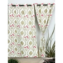 100% Cotton Multicolor Printed Curtains – Heavy/Thick Fabric – Set of 2 Window Panels(Beige)