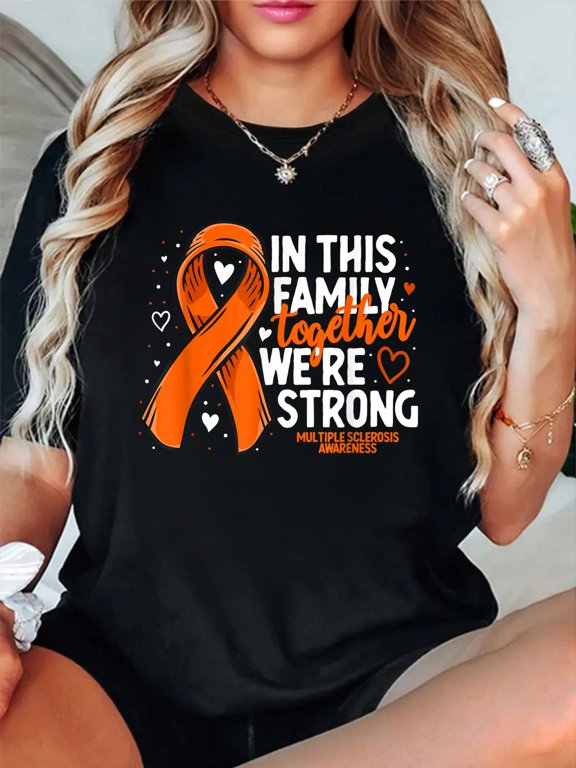 Cotton Multiple Sclerosis Awareness Family Support MS Awareness T-Shirt Women's Graphic Tee Casual Tops