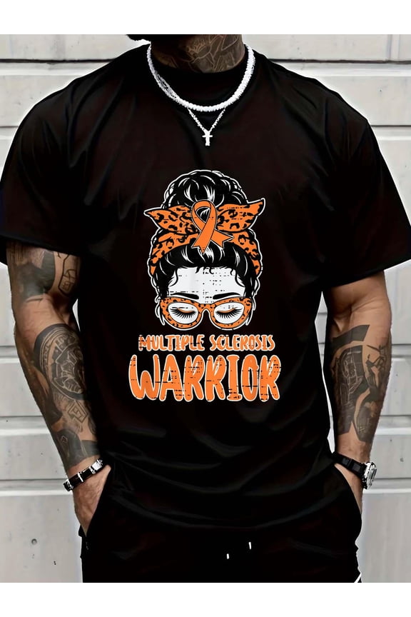 100% Cotton Multiple Sclerosis Warrior MS Awareness Messy Bun Hair T-Shirt