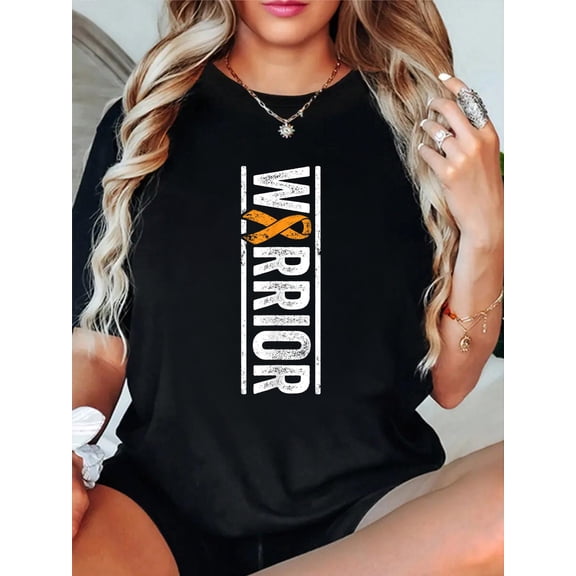 100% Cotton Multiple Sclerosis Warrior - Vertical MS Awareness Ribbon T-Shirt Women's Men's Graphic Tee Casual Tops