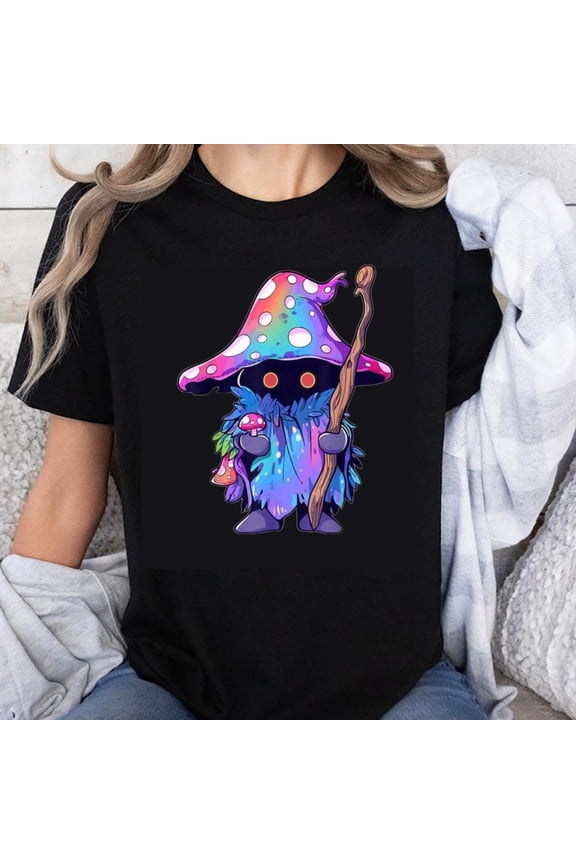 100% Cotton Mushroom Wizard T-Shirt Psychedelic Magic Forest Fantasy Art Unisex Casual Tee For Men Women Kids Fun Gift