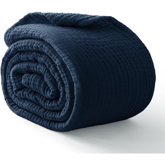 100% Cotton Muslin Blanket for Adults, 6-Layer Large Throw, 50x70, Navy Blue | Breathable, Lightweight, Soft & Cooling Quilt Bedspread, All-Season Couch & Bed Bedding