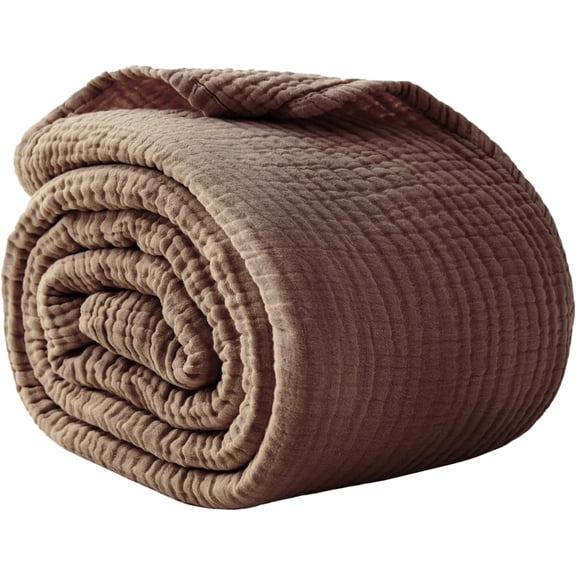 100% Cotton Muslin Blanket King 108" x 90", Breathable and Lightweight Cotton Throw Blanket for Bed, Soft Cooling Summer Gauze Blanket for Adults All Season, Brown