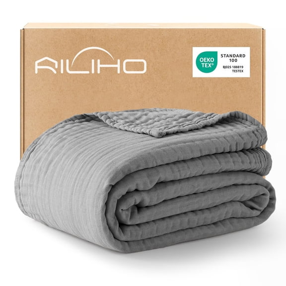 100% Cotton Muslin Blanket Large 50" x 70", 6 Layers Lightweight and Breathable Throw Blankets for Couch, Soft Cooling Gauze Blanket for Adults All Season, Grey