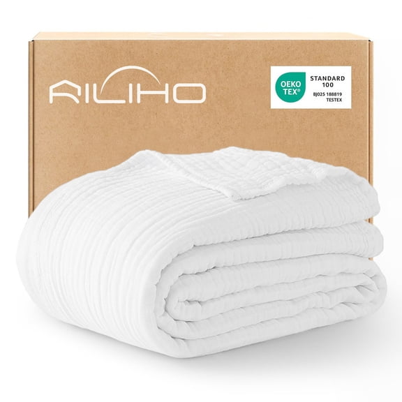 100% Cotton Muslin Blanket Large 50" x 70", 6 Layers Lightweight and Breathable Throw Blankets for Couch, Soft Cooling Gauze Blanket for Adults All Season, White