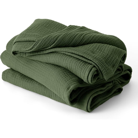 100% Cotton Muslin Blanket Queen Size 90x90 Inches Olive Green