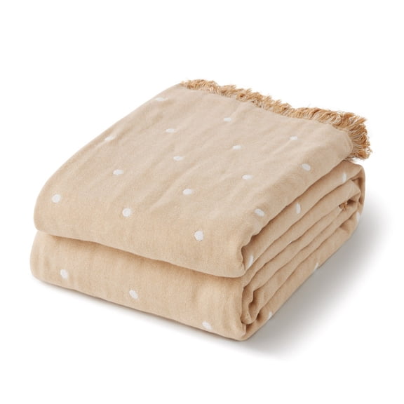 100% Cotton Muslin Blankets for Home Decor – Classic Dotted Printed Quilt Bedding, Muslin Throw Blankets for Adults, Modern Woven Decorative Blanket for Couch, Bed Layering Use, 50"x60"