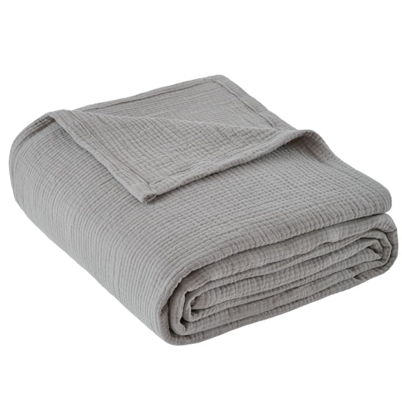 100% Cotton Muslin Oversized Blanket, Multi-Layer Breathable, Lightweight & Soft, Grey- Twin/Twin XL