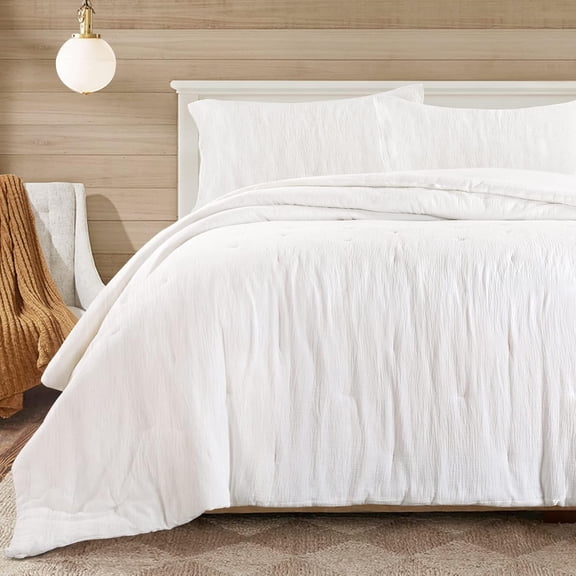 100% Cotton Muslin Oversized King 120x120, Lightweight and Breathable Down Alternative, Soft Gauze Summer Bed Comforter, Off White Reversible Fluffy Duvet Insert