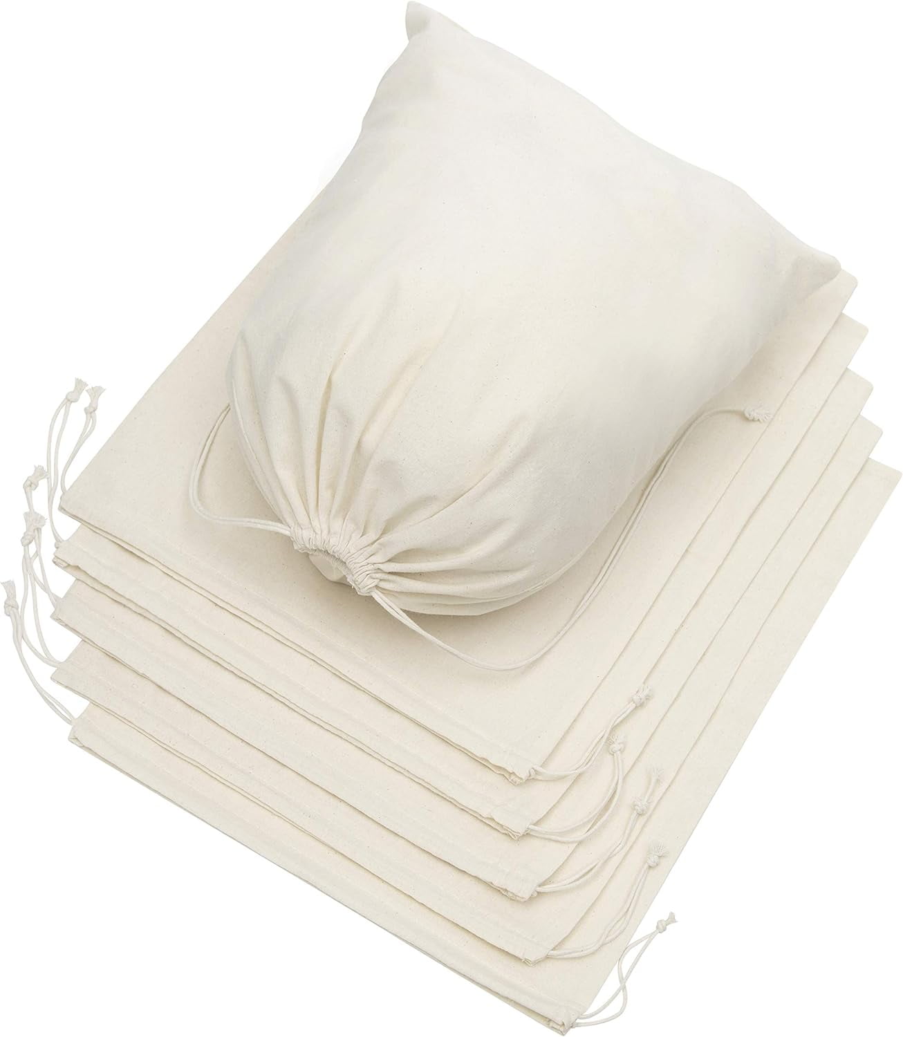 100% Cotton Muslin Shoe Bags (14x17 Inch - 6-Pack) Extra Large Unbleached Natural Fabric awstring Storage Pouches for Shoes Boots Travel Closet Organization