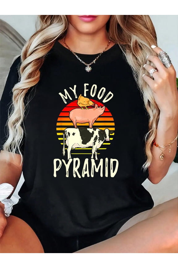 100% Cotton My Food Pyramid Meat Eater Carnivore Diet Food Nutrition Fun T-Shirt Women's Men's Graphic Tee Casual Tops