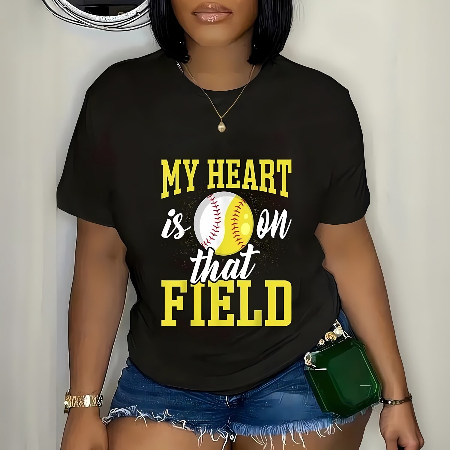 100% Cotton My Heart is on That Field Baseball Softball Mom Women Wife ...