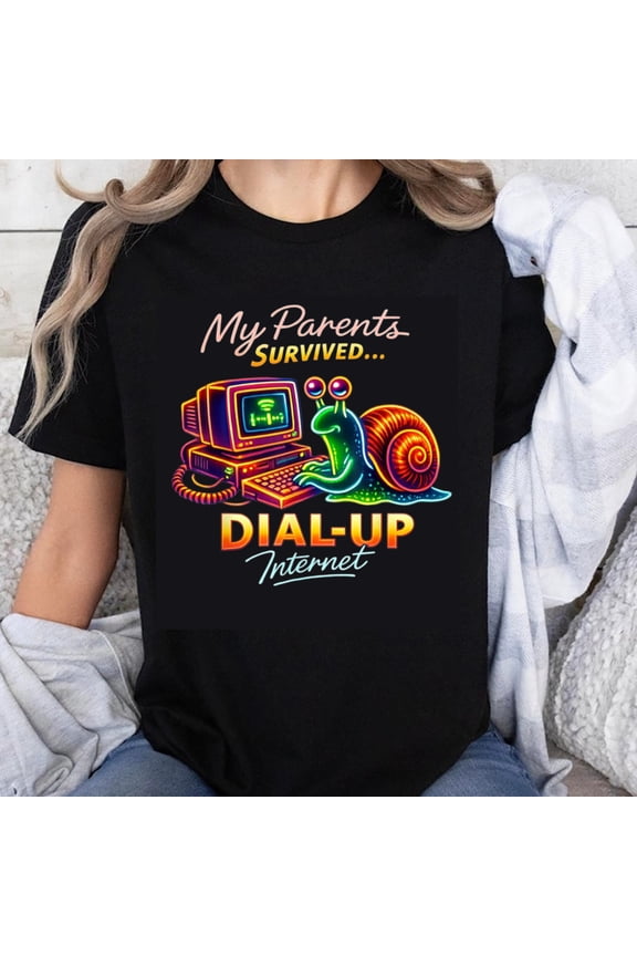 100% Cotton My Parents Survived Dial Up Internet Retro Computer Snail Funny Nostalgic 90s Tech Humor T-Shirt