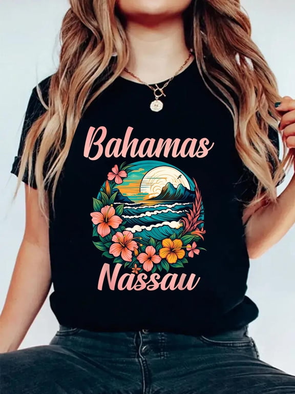 100% Cotton Nassau Bahamas Vacation Proud Bahamas Bahamian Beach T-Shirt Women's Graphic Tee Casual Tops