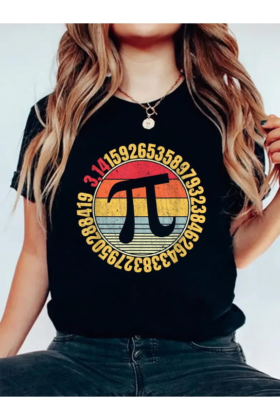 100% Cotton Nerdy Math Pi Symbol Mathlete T-Shirt Women's Men's Graphic Tee Casual Tops