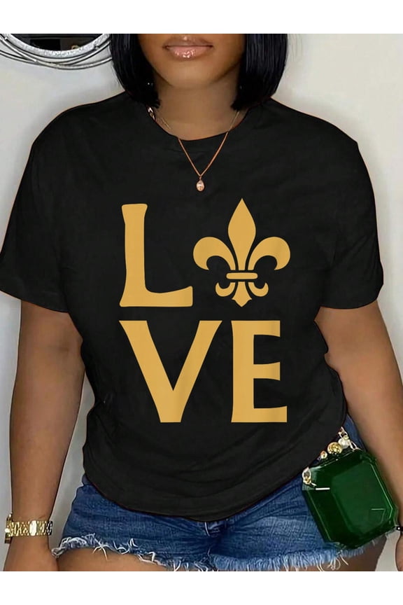 100% Cotton New Orleans Love Fleur-de-lis Graphic T-Shirt Women's Graphic Tee Casual Tops