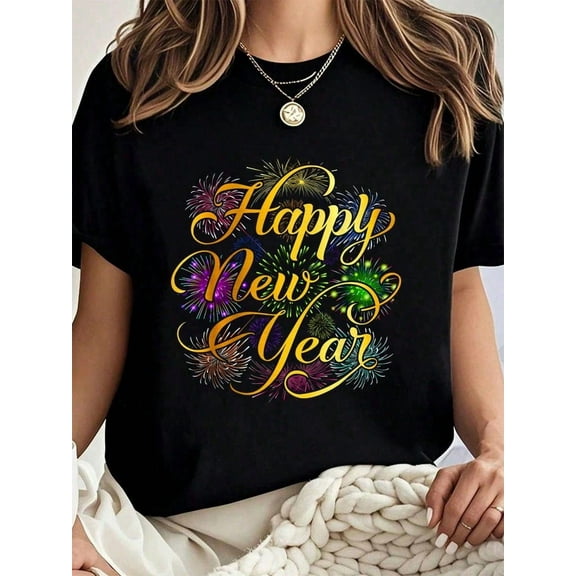 100% Cotton New Year Eve Party Supplies NYE 2026 Happy New Year Matching T-Shirt Summer Tees Women