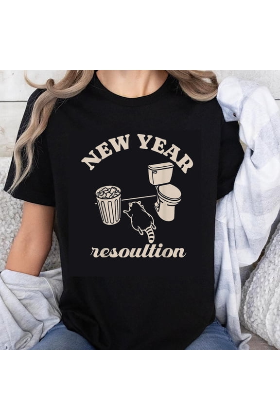 100% Cotton New Year Resolution Funny Toilet And Trash Can Humor Graphic T-Shirt