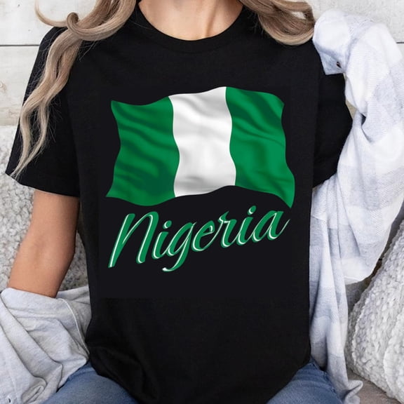 100% Cotton Nigeria Flag T-Shirt National Pride Design for Men Women Unisex Black Tee with Green White Colors and Country Name Print