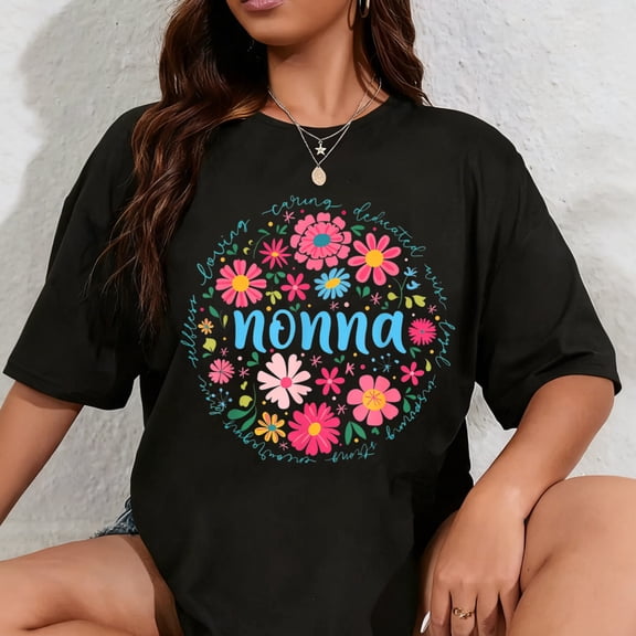 100% Cotton Nonna Mothers Day for Grandma Wildflower Floral Women T-Shirt