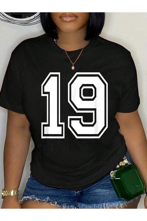 100% Cotton Number 19 Birthday Gift Sports Player Team Numbered Jersey T-Shirt Women's Men's Graphic Tee Casual Tops