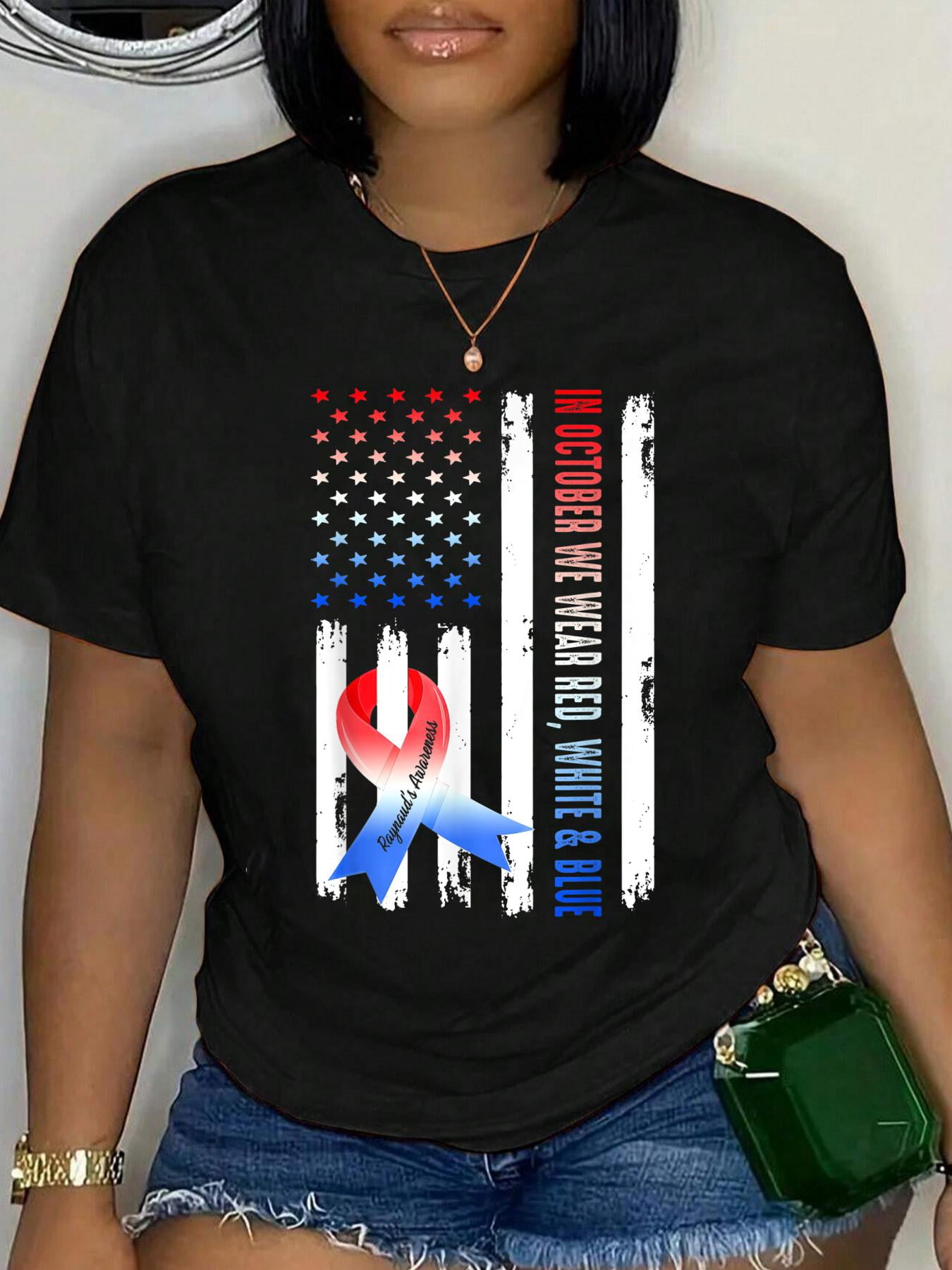 100% Cotton October We Wear Red White Blue Raynaud's Awareness US Flag ...