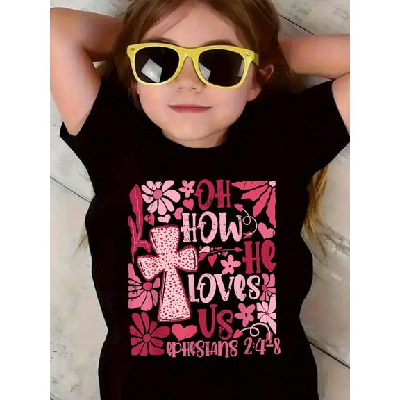 100% Cotton Oh How He Loves Us Boho Valentine Flower Jesus Christian Kid T-Shirt Graphic T-shirts for boys and girls