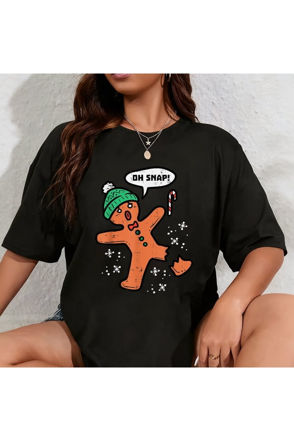 100% Cotton Oh Snap Gingerbread Man Funny Christmas Xmas Men Women Kids T-Shirt