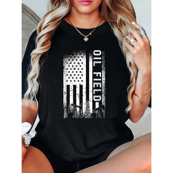 100% Cotton Oil Field Roughneck Oil Rig Workers Oil Worker Oilfield T-Shirt Women's Men's Graphic Tee Casual Tops