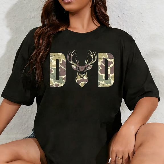 100% Cotton Old School Camo Dad Hunting, Camouflage Deer Father's Day T-Shirt