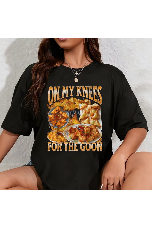 100% Cotton On My Knees Funny Crab Rangoon Meme Bootleg Graphic T-Shirt