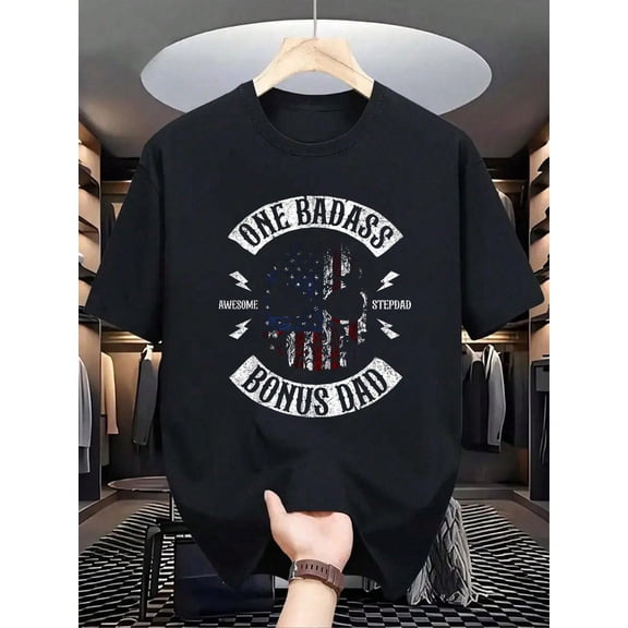 100% Cotton One Bonus Stepdad Birthday Step Dad Fathers Day Gift T-Shirt, Summer Tops Graphic Tees, Men T Shirts T-Shirt For Spring & Summer