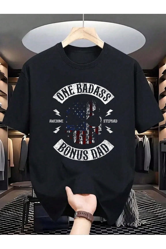 100% Cotton One Bonus Stepdad Birthday Step Dad Fathers Day Gift T-Shirt, Summer Tops Graphic Tees, Men T Shirts T-Shirt For Spring & Summer