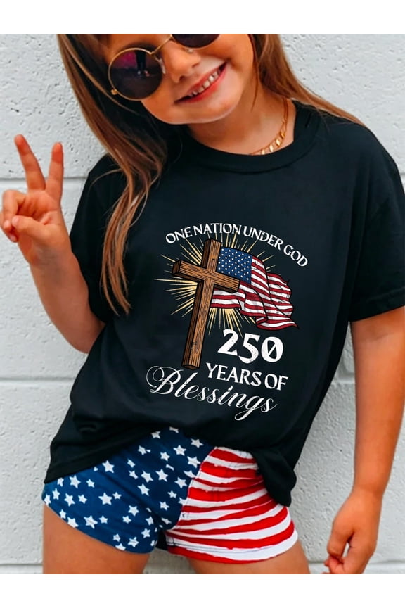 100% Cotton One Nation Under God 250 Years 250th Anniversary USA Kids T-Shirt