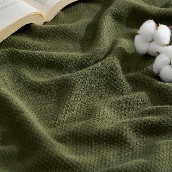 100% Cotton Oversized King Herringbone Woven Blanket 120x94 Inches Olive Green