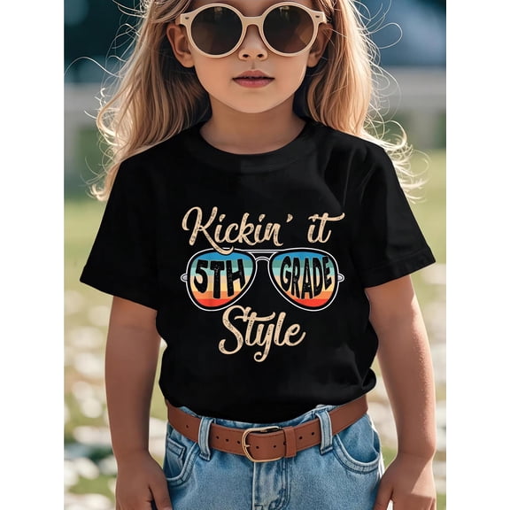 100% Cotton P41l Retro Kickin It 5th Grade Style Teacher Back to School T-Shirt Girls Kids Graphic T-shirts for girls