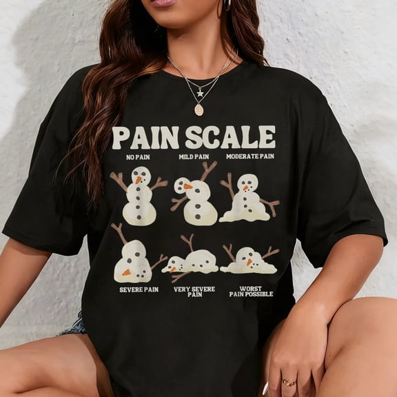 100% Cotton Pain Scale Snowman Funny Nurse Christmas ICU Nurse T-Shirt