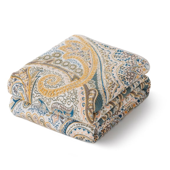 100% Cotton Paisley Boho Blankets for Home Decor – Classic Farmhouse Quilt Bedding, Muslin Throw Blankets for Adults, Vintage Woven Decorative Blanket for Couch, Bed Layering Use, 50"x60"