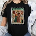 thumbnail image 1 of 100% Cotton Palestine Cultural Heritage Women Traditional Dress Art Stamp Design T-Shirt, 1 of 5