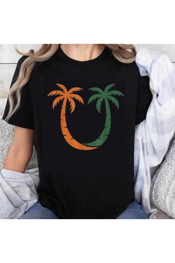 100% Cotton Palm Tree Smiley Face Summer Tropical Design Fun Graphic Unisex Casual Wear T-Shirt