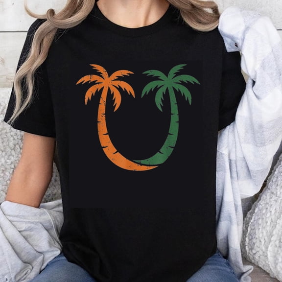 100% Cotton Palm Tree Smiley Face Summer Tropical Design Fun Graphic Unisex Casual Wear T-Shirt