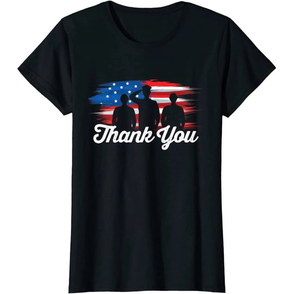 100% Cotton Patriotic American Flag Thank You Veterans Graphic T-Shirt, Military Appreciation Casual Tee, Veterans Day Short Sleeve Unisex Shirt for Adult Men and Women