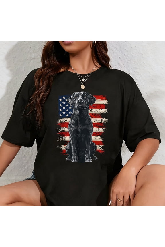100% Cotton Patriotic Labrador American Flag 4th Of July Black Lab Dog Men Women Kids T-Shirt