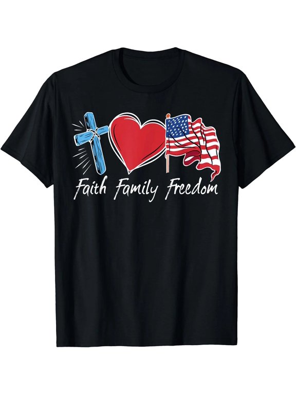 100% Cotton Patriotic USA Flag T Shirt Faith Family Freedom 4th of July Shirt for Men and Women Short Sleeve Casual Tee Independence Day Gift