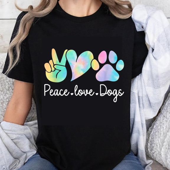 100% Cotton Peace Love Dogs Tie Dye Paw Print Shirt For Dog Lovers Women Casual T-Shirt With Colorful Design And Fun Message