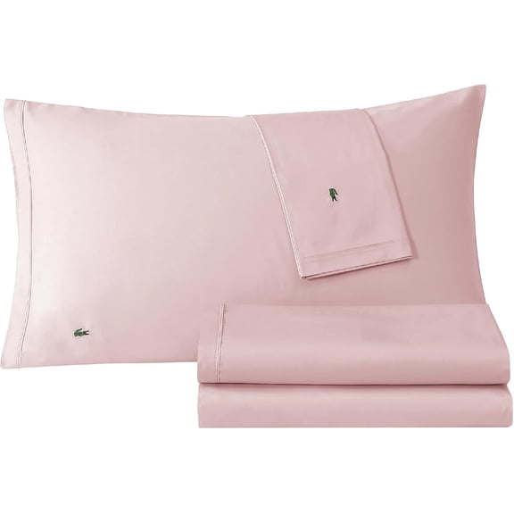 100% Cotton Percale 4-Piece Sheet Set Solid Iced Pink Queen