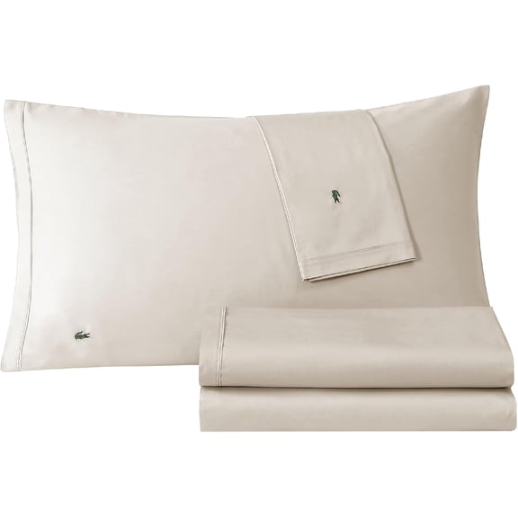 100% Cotton Percale 4-Piece Sheet Set Solid Pumice Stone Queen
