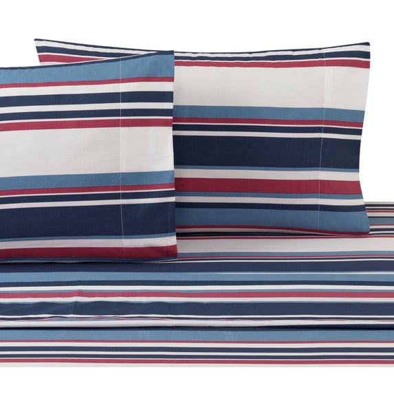 100% Cotton Percale 4Pc Nautical Stripe Printed Sheet Set - Queen